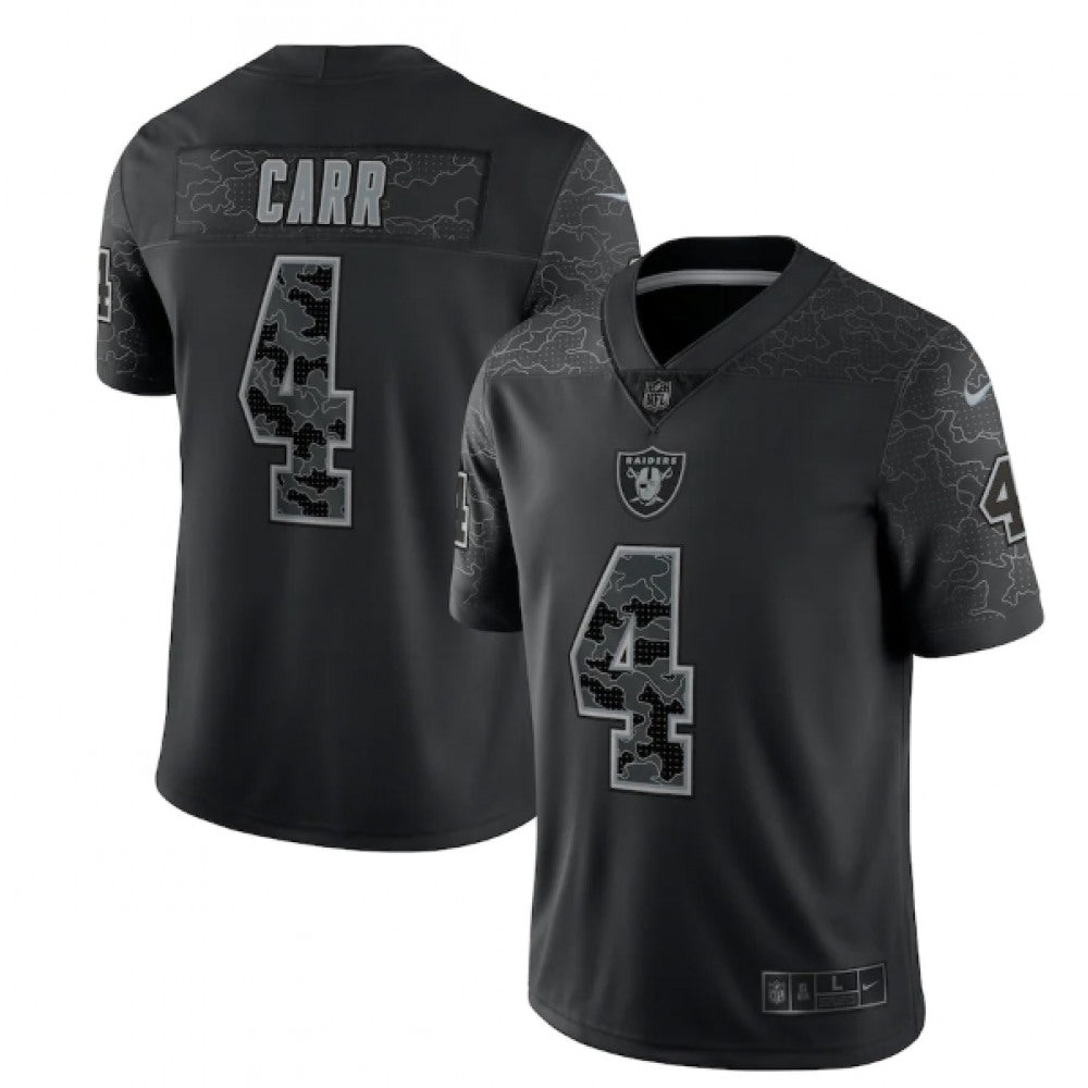 Men's Las Vegas Raiders #4 Derek Carr Black Reflective Limited Stitched Football Jersey 