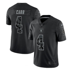 Men's Las Vegas Raiders #4 Derek Carr Black Reflective Limited Stitched Football Jersey 