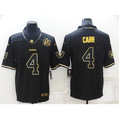 Men's Las Vegas Raiders #4 Derek Carr Black/Gold With 60th Anniversary Patch Vapor Limited Stitched Jersey 