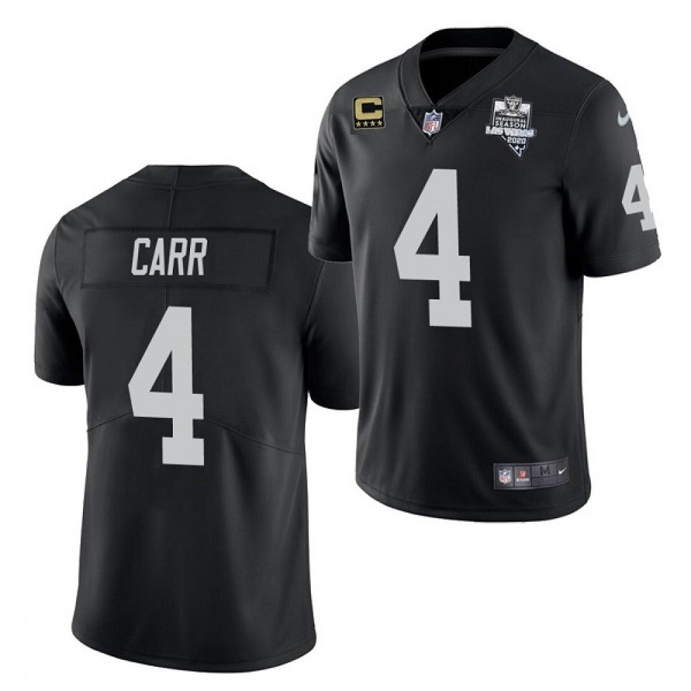 Men's Las Vegas Raiders #4 Derek Carr 2020 Black Inaugural Season With C Patch Vapor Limited Stitched Jersey 