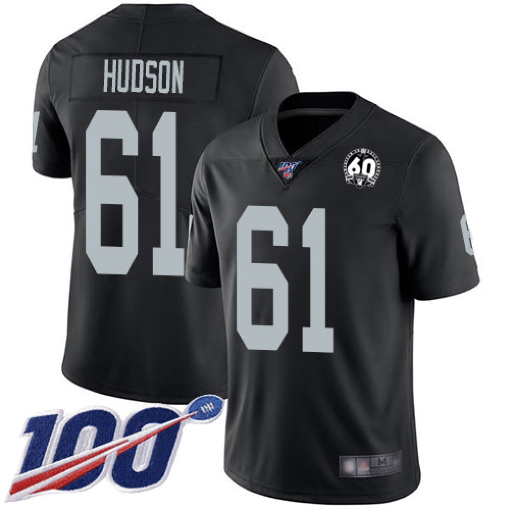 Men's Oakland Raiders #61 Rodney Hudson Black 100th Season with 60 Patch Vapor Limited Stitched NFL Jersey 