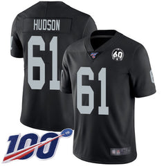 Men's Oakland Raiders #61 Rodney Hudson Black 100th Season with 60 Patch Vapor Limited Stitched NFL Jersey 