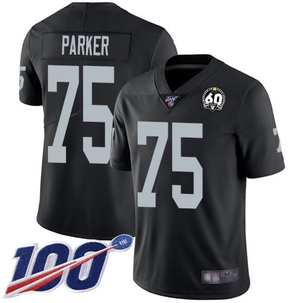 Men's Oakland Raiders #75 Brandon Parker Black 100th Season with 60 Patch Vapor Limited Stitched NFL Jersey 