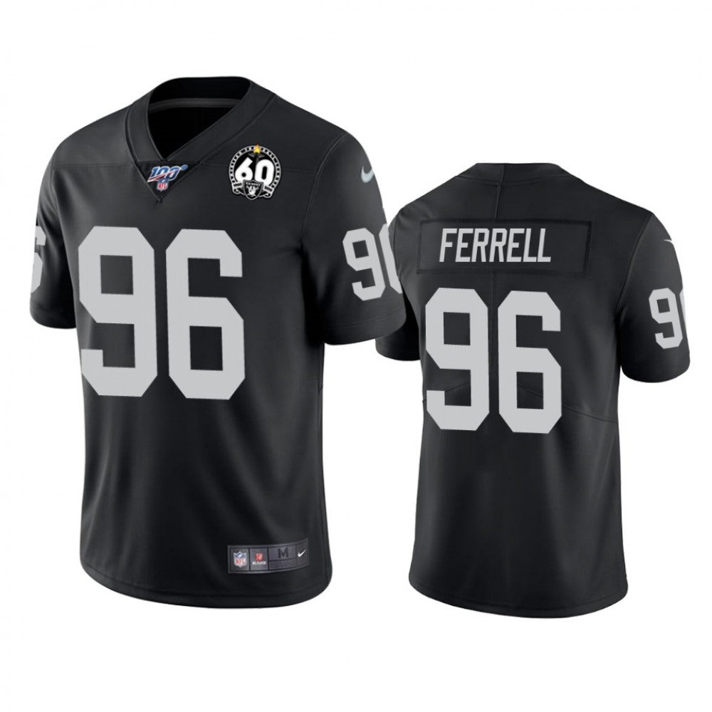 Men's Oakland Raiders #96 Clelin Ferrell Black 100th Season With 60 Patch Vapor Limited Stitched NFL Jersey 