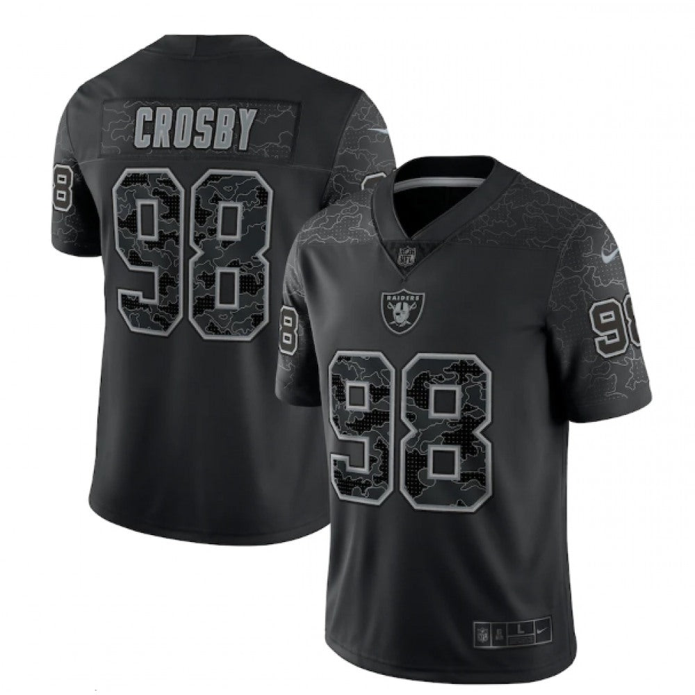 Men's Las Vegas Raiders #98 Maxx Crosby Black Reflective Limited Stitched Football Jersey 