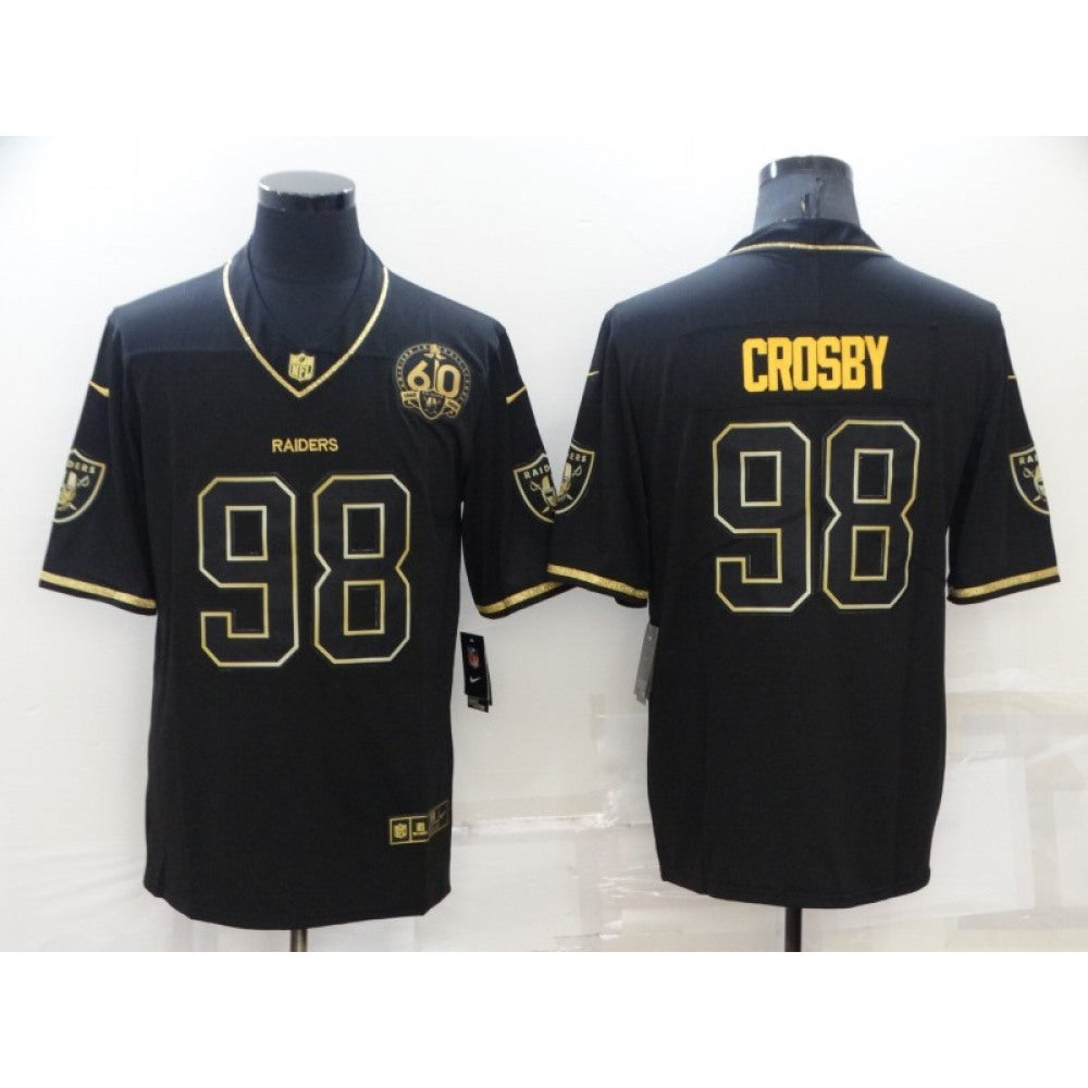 Men's Las Vegas Raiders #98 Maxx Crosby Black/Gold With 60th Anniversary Patch Vapor Limited Stitched Jersey 