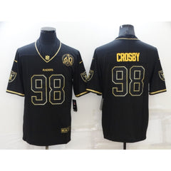 Men's Las Vegas Raiders #98 Maxx Crosby Black/Gold With 60th Anniversary Patch Vapor Limited Stitched Jersey 