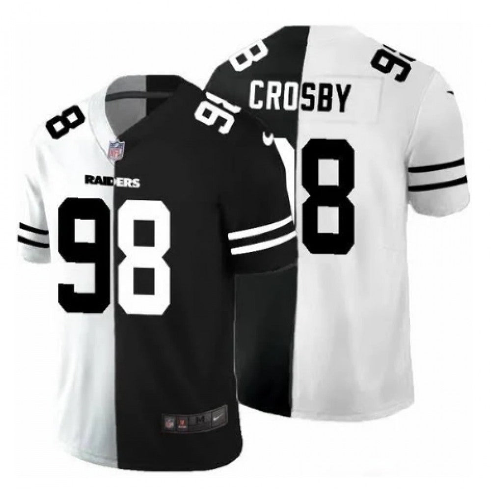 Men's Las Vegas Raiders #98 Maxx Crosby Black & White Split Vapor Limited Stitched Jersey 