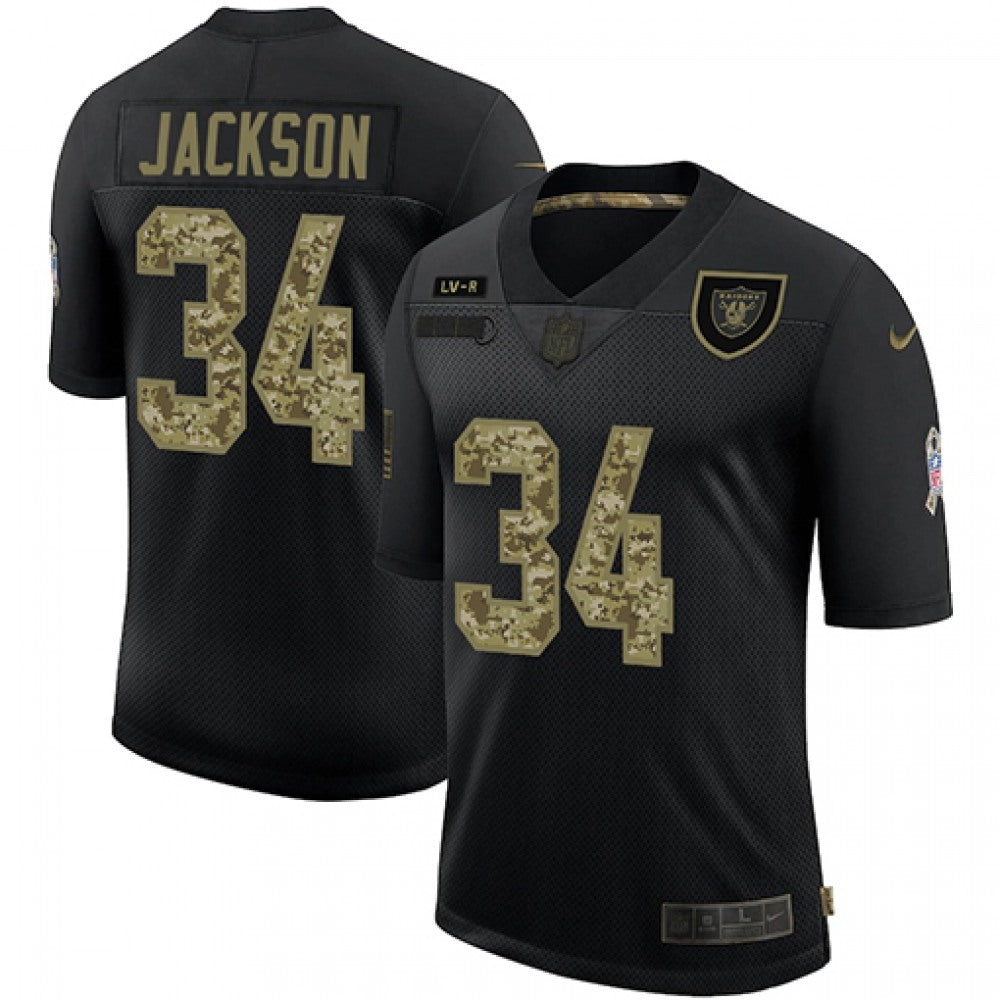 Men's Las Vegas Raiders #34 Bo Jackson Black Camo Salute To Service Limited Stitched Jersey 