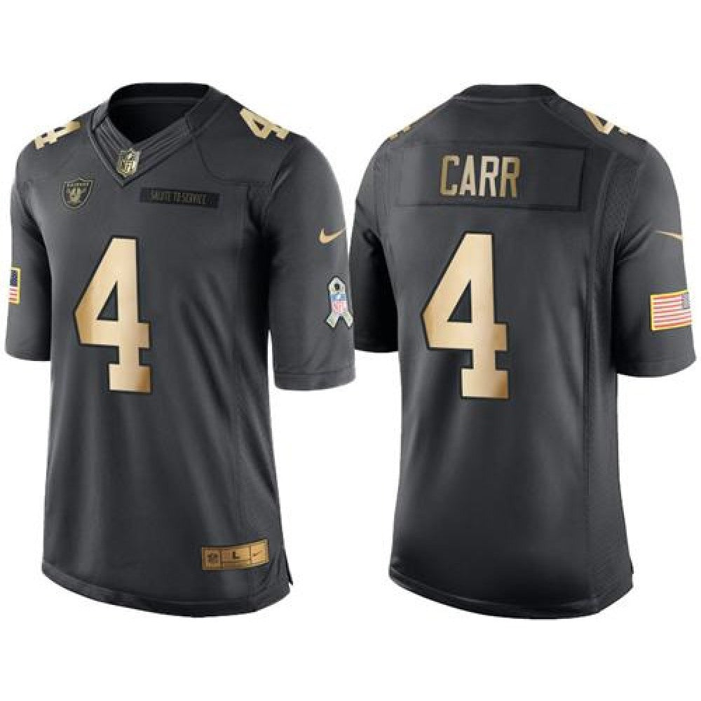 Raiders #4 Derek Carr Black Men's Stitched NFL Limited Gold Salute To Service Jersey 