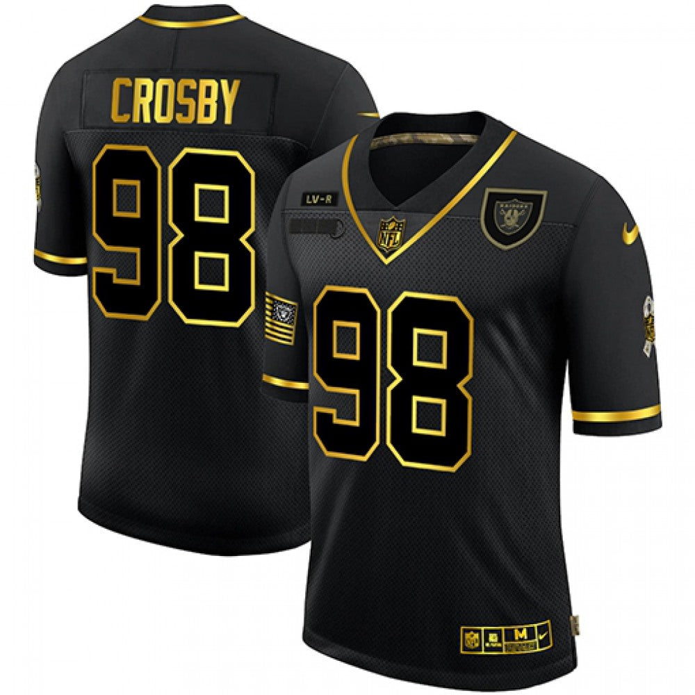 Men's Las Vegas Raiders #98 Maxx Crosby Black/Gold Salute To Service Limited Stitched Jersey 