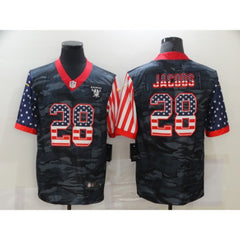 Men's Las Vegas Raiders #28 Josh Jacobs Camo USA Flag Limited Stitched Jersey 