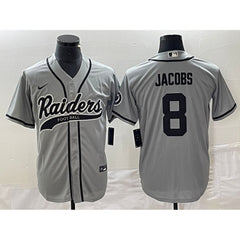 Men's Las Vegas Raiders #8 Josh Jacobs Gray Cool Base Stitched Baseball Jersey 