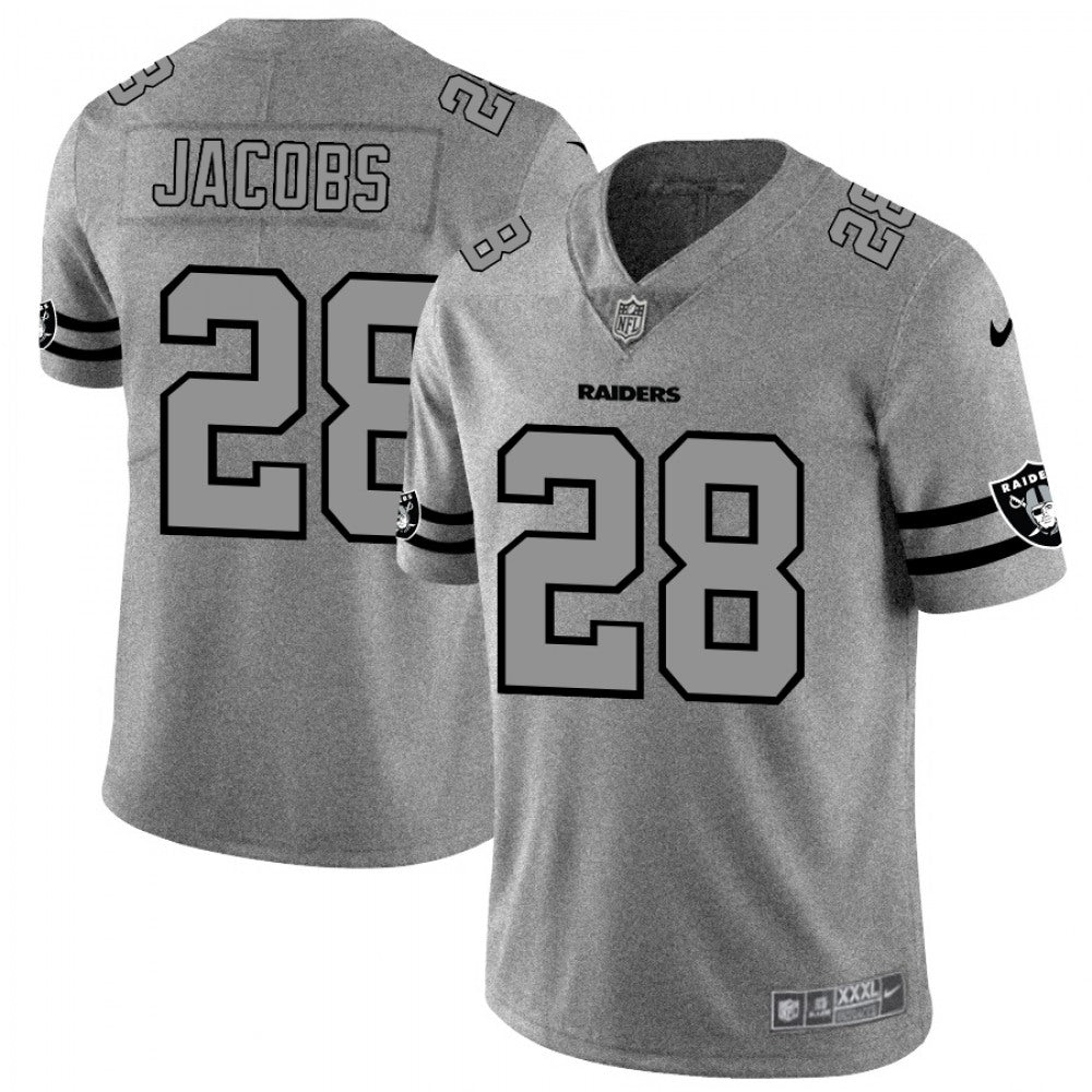 Men's Oakland Raiders #28 Josh Jacobs 2019 Gray Gridiron Team Logo Limited Stitched NFL Jersey 