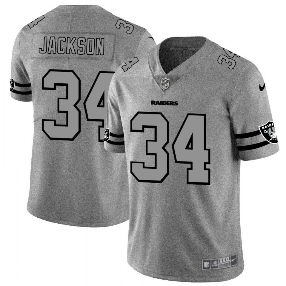 Men's Oakland Raiders #34 Bo Jackson 2019 Gray Gridiron Team Logo Limited Stitched NFL Jersey 