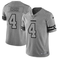 Men's Oakland Raiders #4 Derek Carr 2019 Gray Gridiron Team Logo Limited Stitched NFL Jersey 
