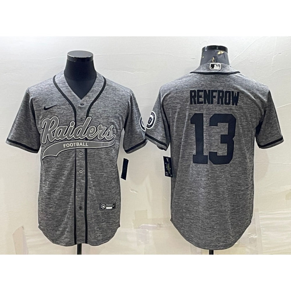 Men's Las Vegas Raiders #13 Hunter Renfrow Grey With Patch Cool Base Stitched Baseball Jersey 