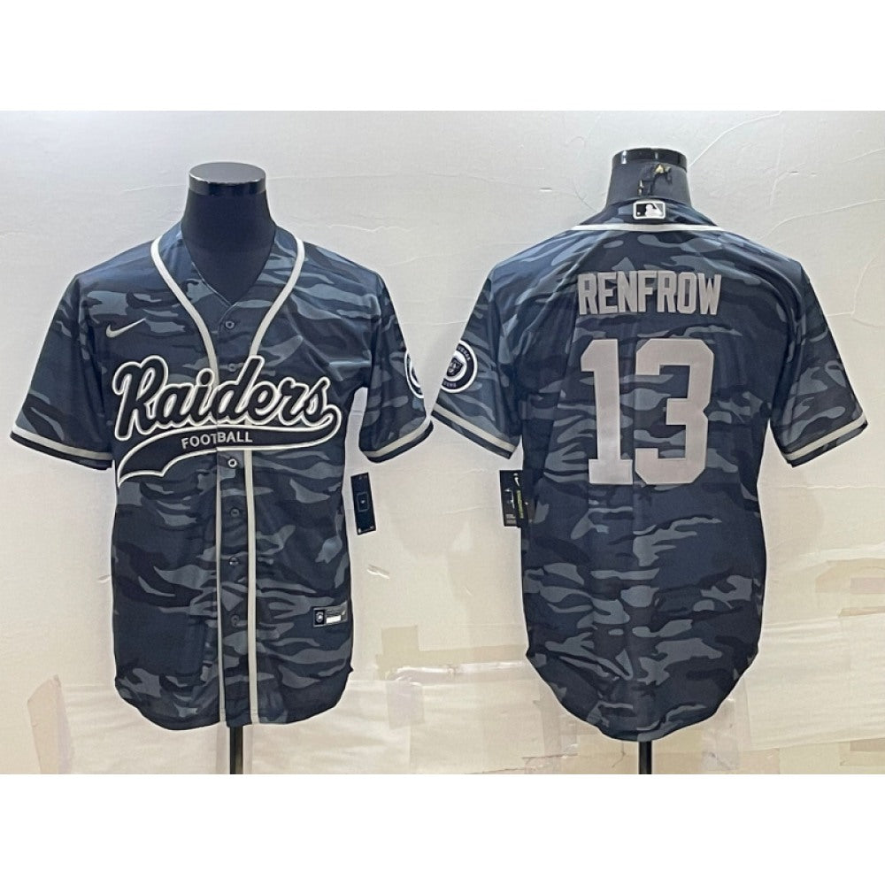 Men's Las Vegas Raiders #13 Hunter Renfrow Grey Camo With Patch Cool Base Stitched Baseball Jersey 