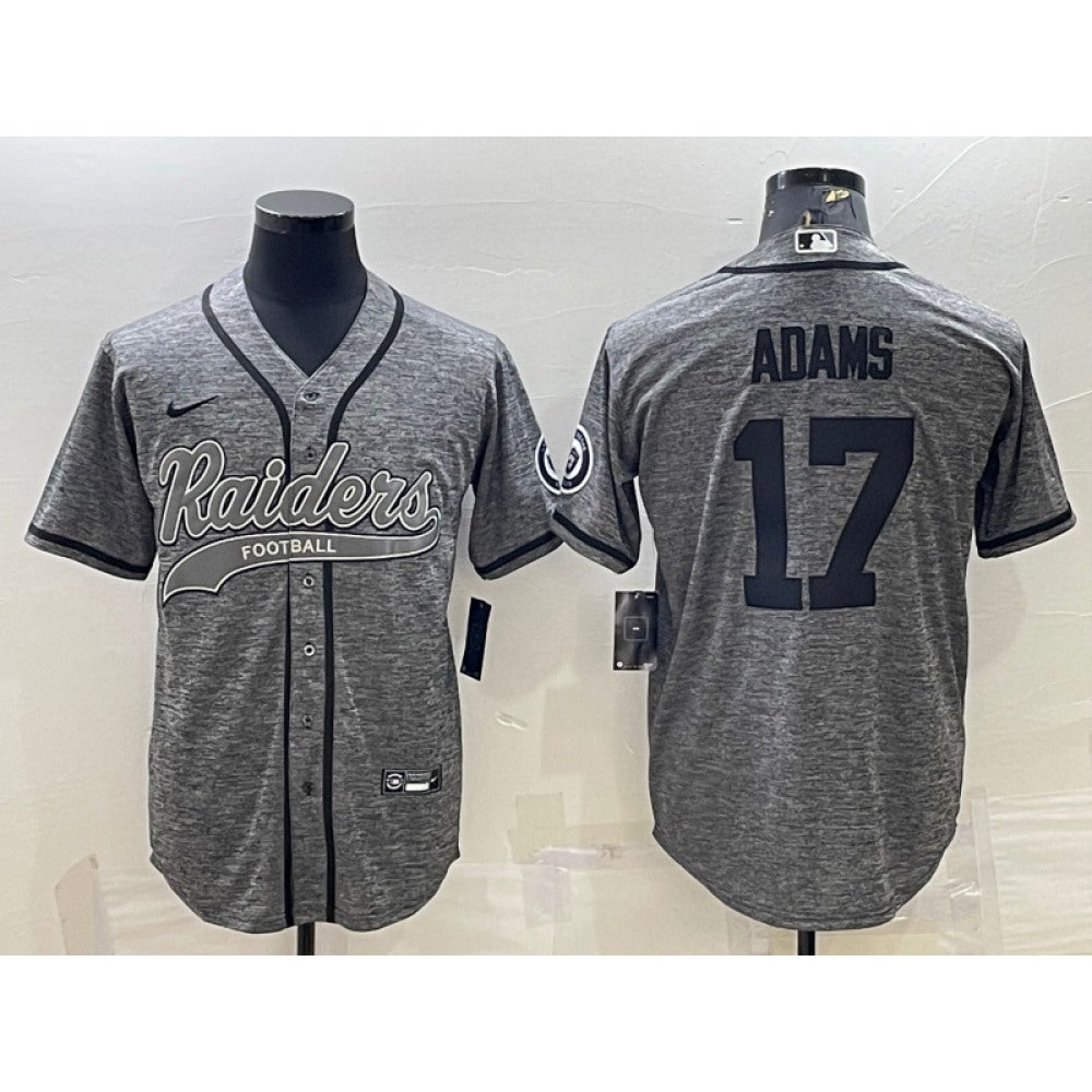 Men's Las Vegas Raiders #17 Davante Adams Grey With Patch Cool Base Stitched Baseball Jersey 