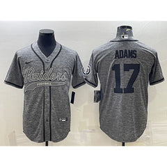 Men's Las Vegas Raiders #17 Davante Adams Grey With Patch Cool Base Stitched Baseball Jersey 