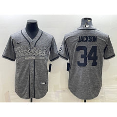 Men's Las Vegas Raiders #34 Bo Jackson Grey With Patch Cool Base Stitched Baseball Jersey 