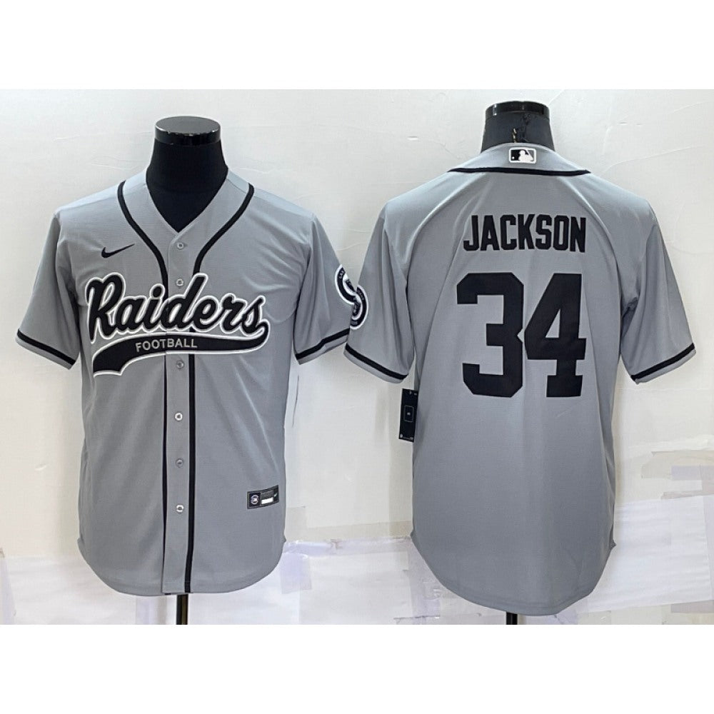 Men's Las Vegas Raiders #34 Bo Jackson Grey Cool Base Stitched Baseball Jersey 