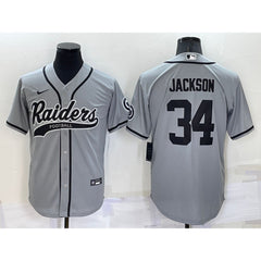 Men's Las Vegas Raiders #34 Bo Jackson Grey Cool Base Stitched Baseball Jersey 