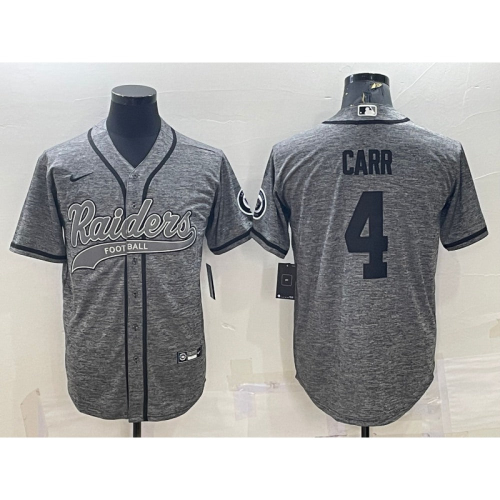 Men's Las Vegas Raiders #4 Derek Carr Grey With Patch Cool Base Stitched Baseball Jersey 