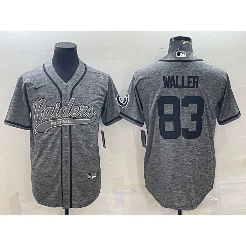 Men's Las Vegas Raiders #83 Darren Waller Grey With Patch Cool Base Stitched Baseball Jersey 