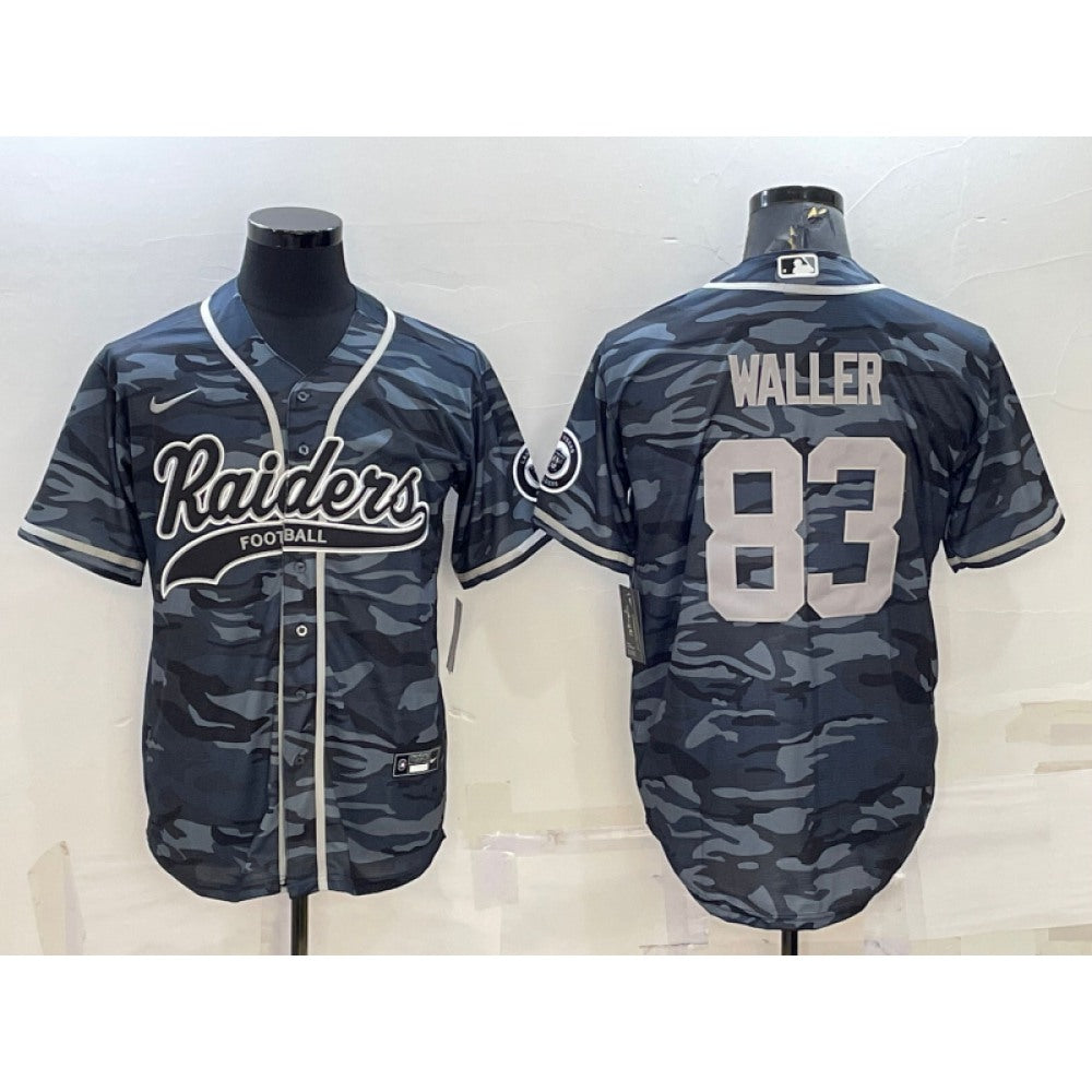 Men's Las Vegas Raiders #83 Darren Waller Grey Camo With Patch Cool Base Stitched Baseball Jersey 