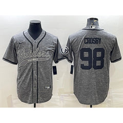Men's Las Vegas Raiders #98 Maxx Crosby Grey With Patch Cool Base Stitched Baseball Jersey 