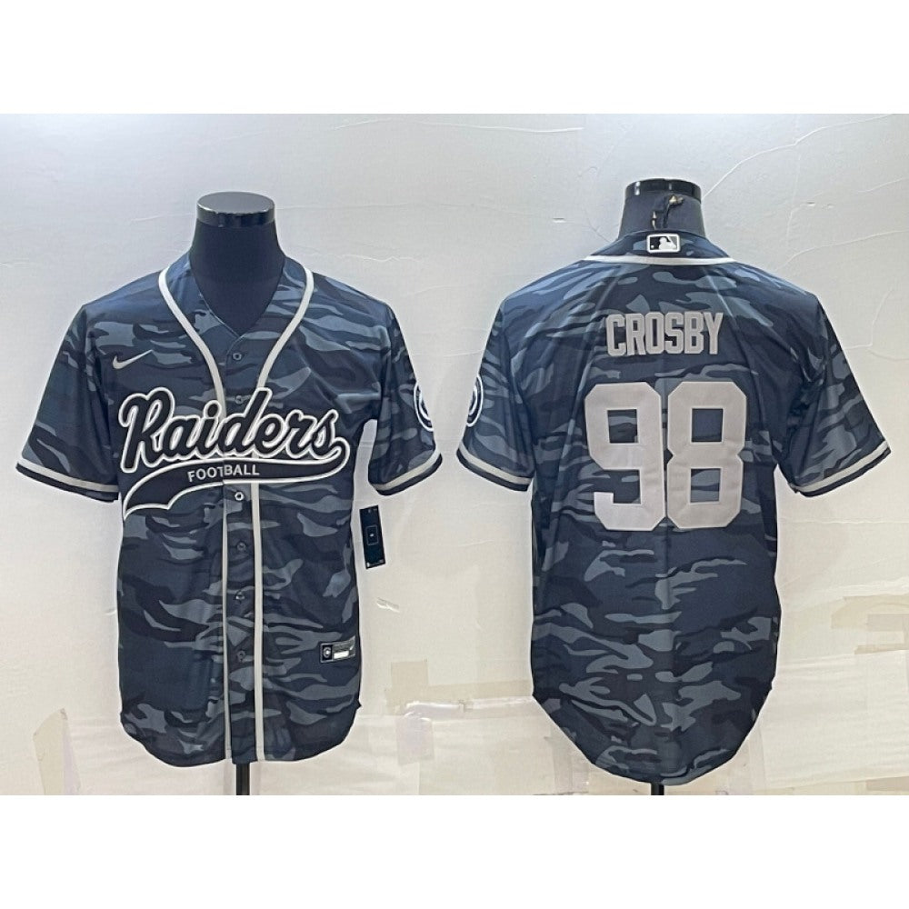 Men's Las Vegas Raiders #98 Maxx Crosby Grey Camo With Patch Cool Base Stitched Baseball Jersey 