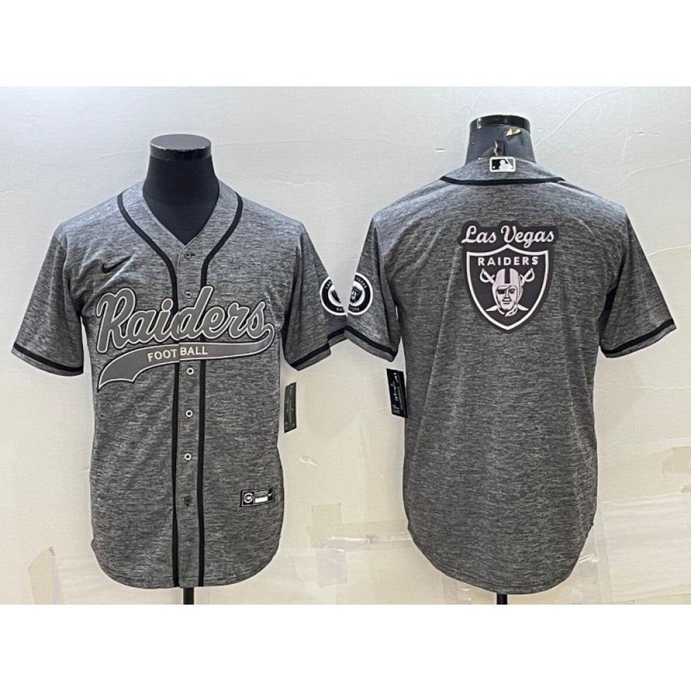 Men's Las Vegas Raiders Grey Team Big Logo With Patch Cool Base Stitched Baseball Jersey 