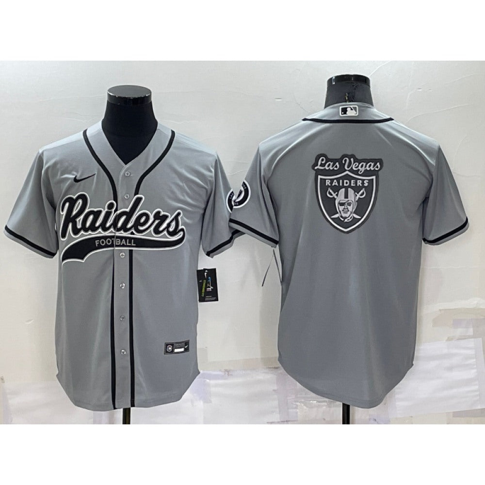 Men's Las Vegas Raiders Grey Team Big Logo With Patch Cool Base Stitched Baseball Jersey 