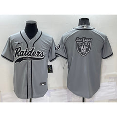Men's Las Vegas Raiders Grey Team Big Logo With Patch Cool Base Stitched Baseball Jersey 