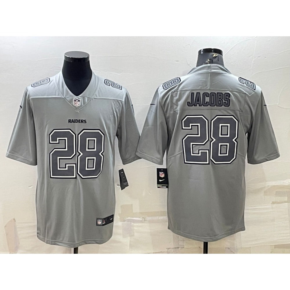 Men's Las Vegas Raiders #28 Josh Jacobs Grey Atmosphere Fashion Stitched Jersey 