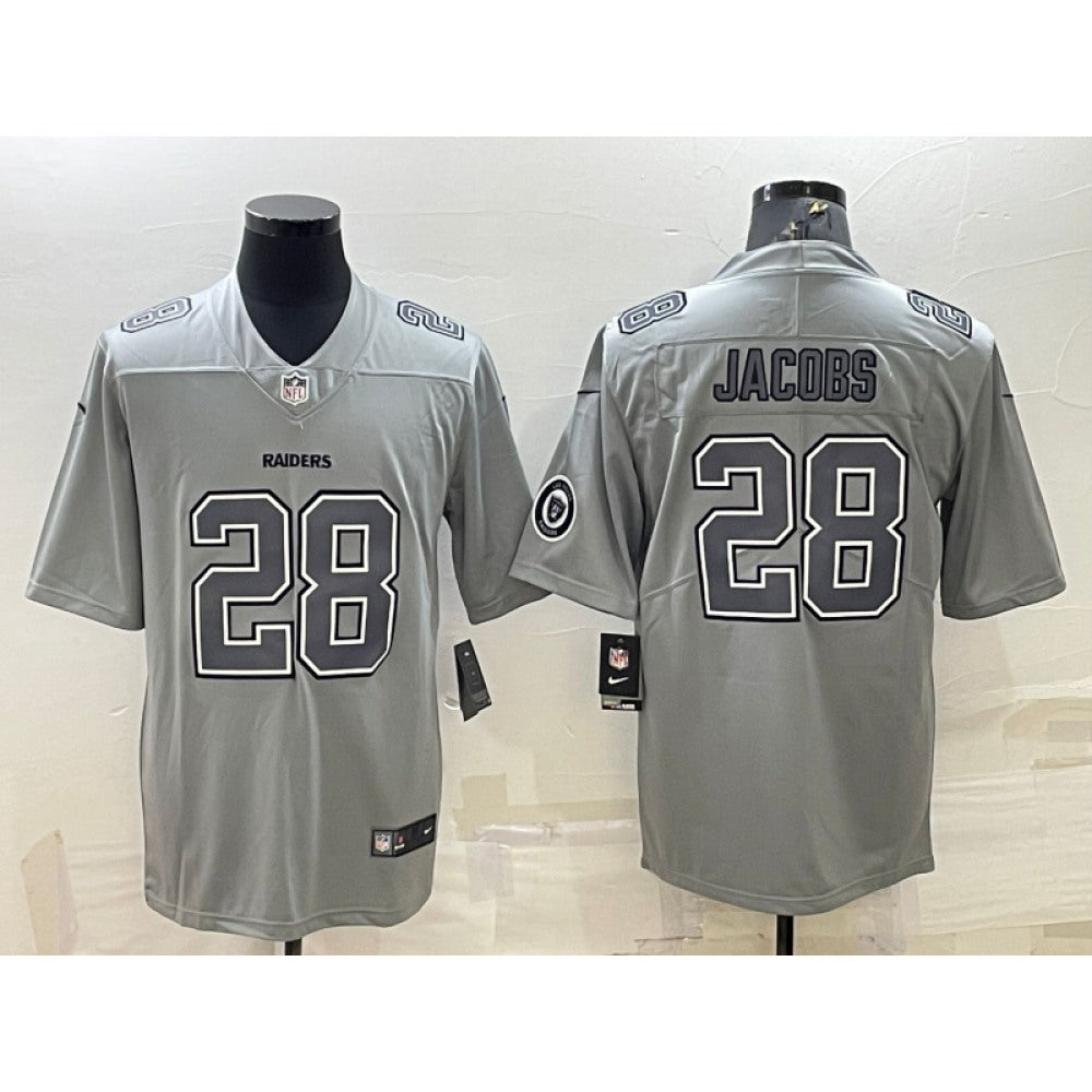 Men's Las Vegas Raiders #28 Josh Jacobs Grey Atmosphere Fashion With Patch Stitched Jersey 