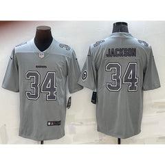 Men's Las Vegas Raiders #34 Bo Jackson Grey With Patch Atmosphere Fashion Stitched Jersey 