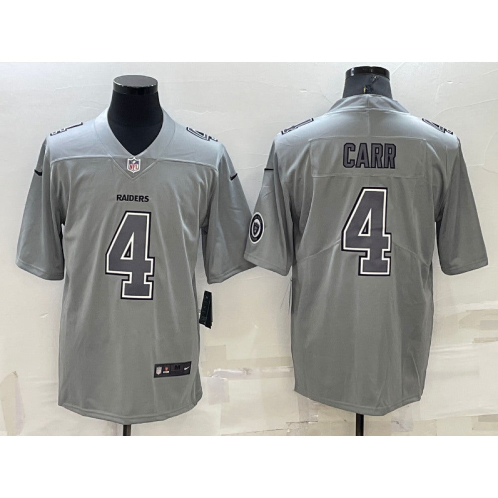 Men's Las Vegas Raiders #4 Derek Carr Grey With Patch Atmosphere Fashion Stitched Jersey 
