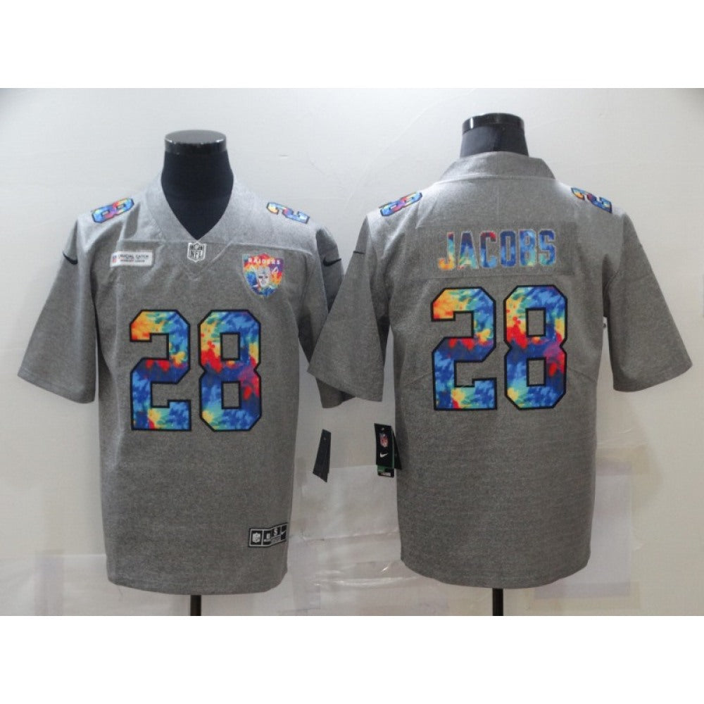 Men's Las Vegas Raiders #28 Josh Jacobs 2020 Grey Crucial Catch Limited Stitched Jersey 