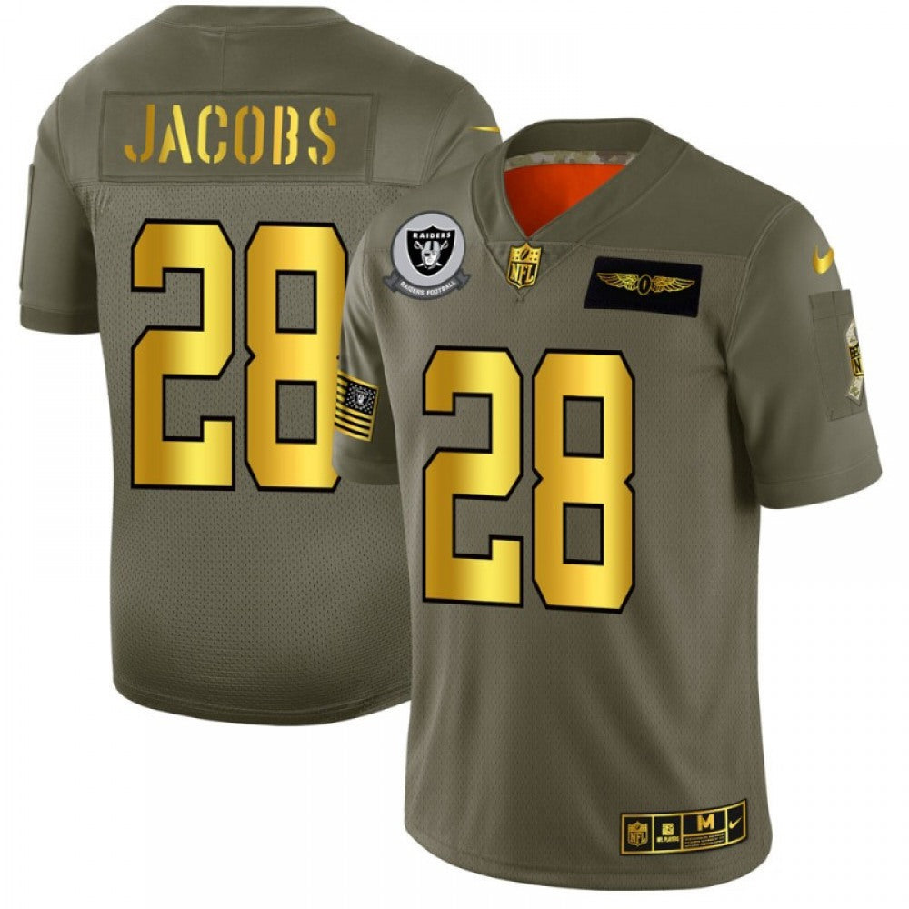 Men's Oakland Raiders #28 Josh Jacobs 2019 Olive/Gold Salute To Service Limited Stitched NFL Jersey 