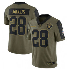 Men's Las Vegas Raiders #28 Josh Jacobs 2021 Olive Salute To Service Limited Stitched Jersey 