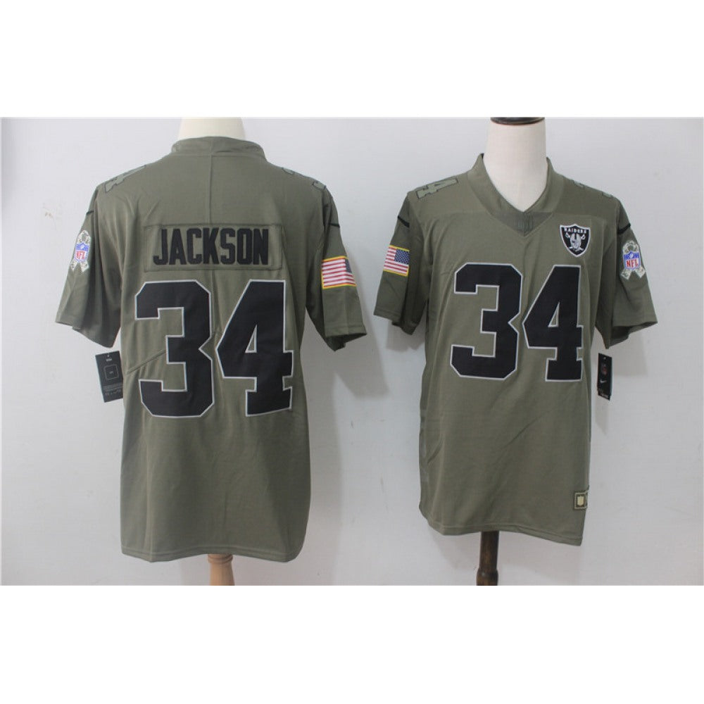 Men's Oakland Raiders #34 Bo Jackson Olive Salute To Service Limited Stitched NFL Jersey 