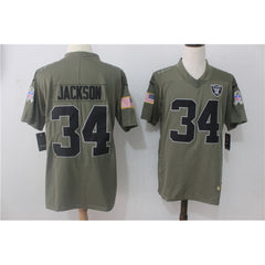 Men's Oakland Raiders #34 Bo Jackson Olive Salute To Service Limited Stitched NFL Jersey 