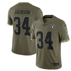 Men's Las Vegas Raiders #34 Bo Jackson Olive 2022 Salute To Service Limited Stitched Jersey 