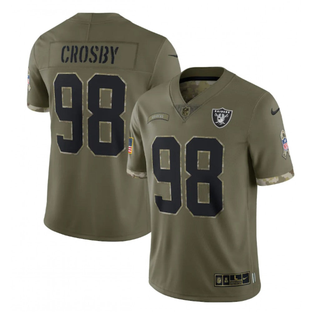 Men's Las Vegas Raiders #98 Maxx Crosby Olive 2022 Salute To Service Limited Stitched Jersey 