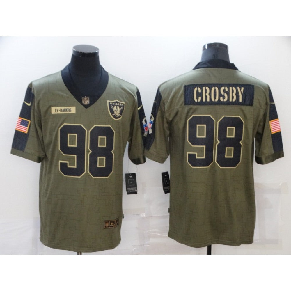 Men's Las Vegas Raiders #98 Maxx Crosby 2021 Olive Salute To Service Limited Stitched Jersey 