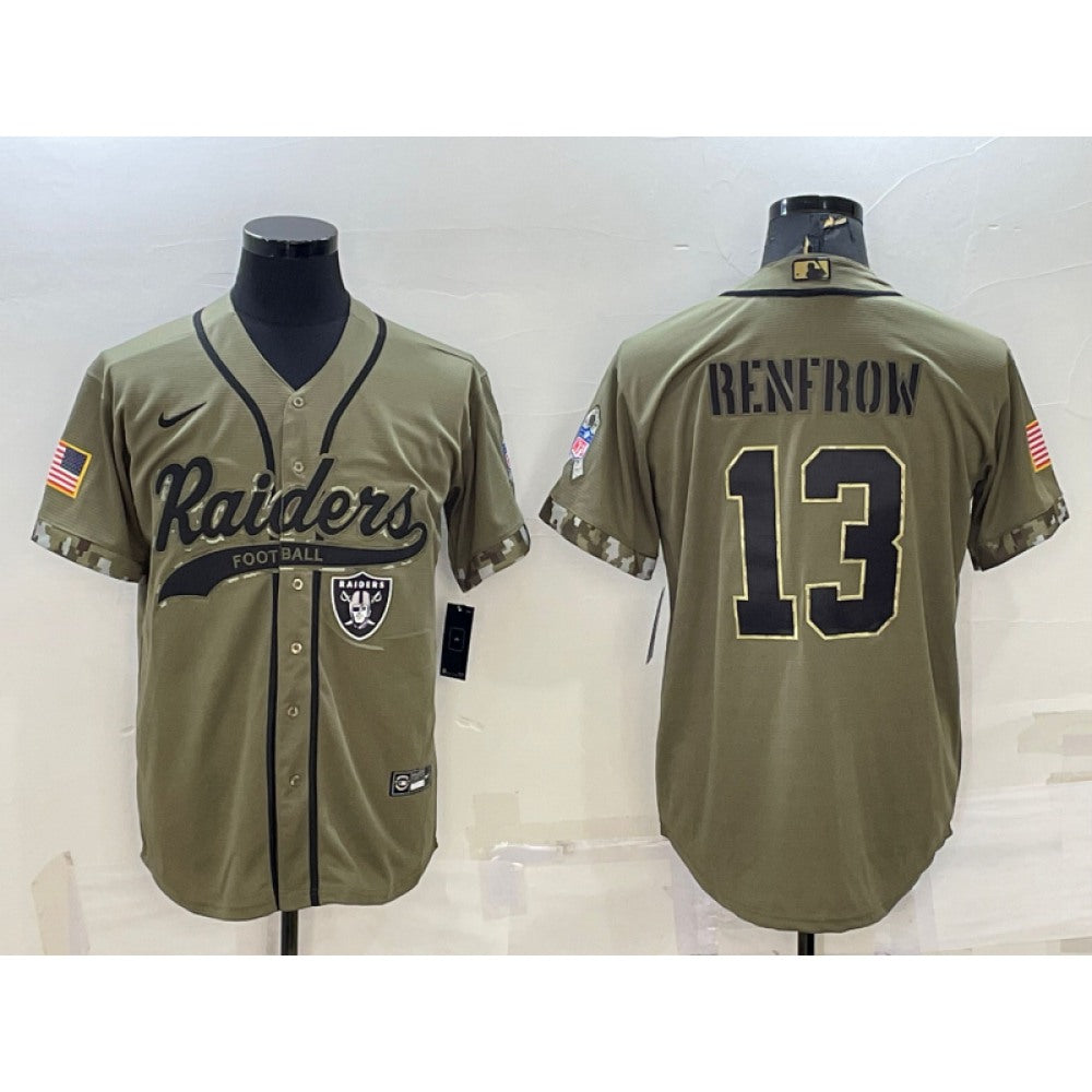 Men's Las Vegas Raiders #13 Hunter Renfrow 2022 Olive Salute to Service Cool Base Stitched Baseball Jersey 