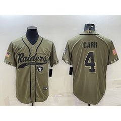Men's Las Vegas Raiders #4 Derek Carr 2022 Olive Salute to Service Cool Base Stitched Baseball Jersey 