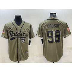 Men's Las Vegas Raiders #98 Maxx Crosby 2022 Olive Salute to Service Cool Base Stitched Baseball Jersey 